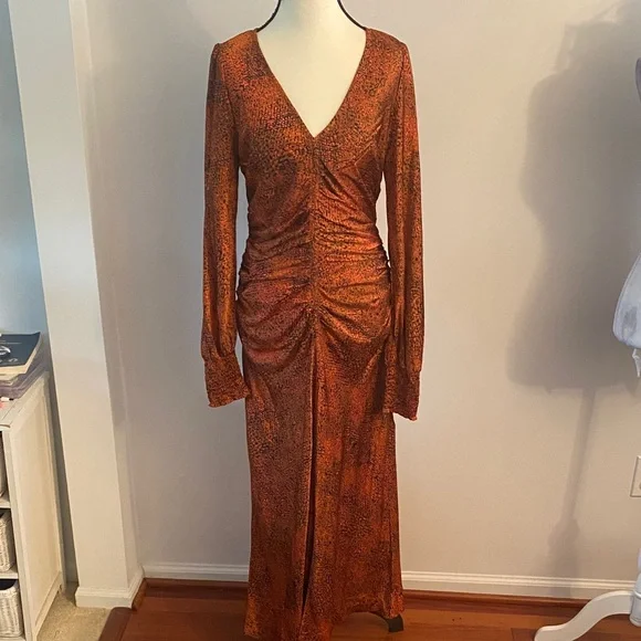 Melloday Runched orange and black medium maxi dress - Picture 1 of 8